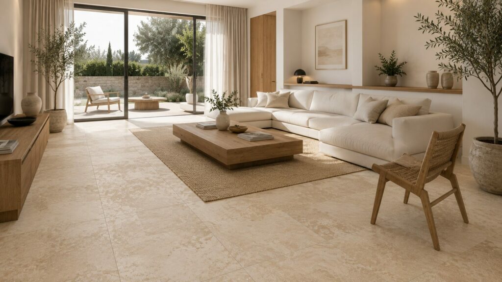 carrelage pierre beige salon