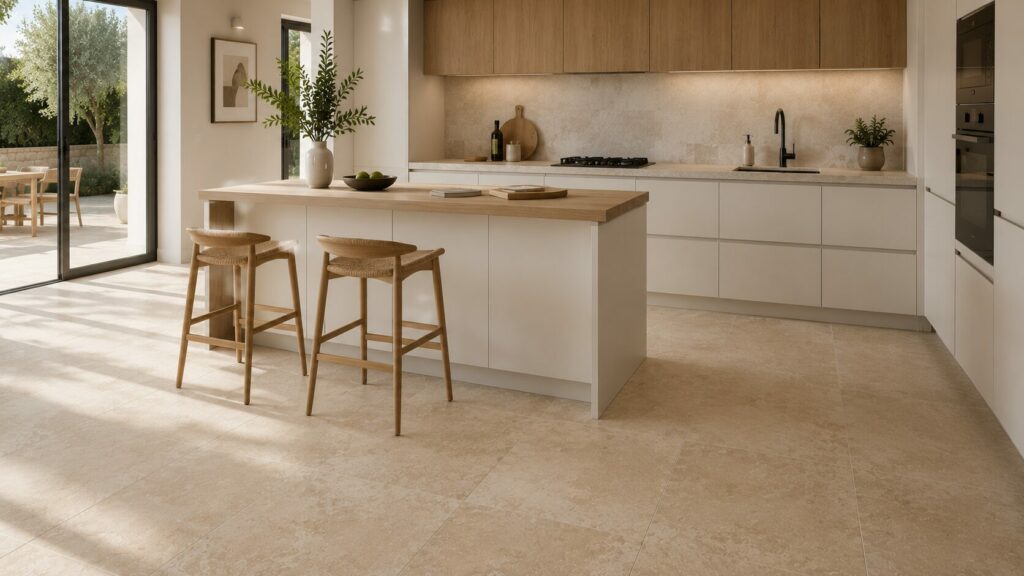 carrelage pierre beige cuisine ouverte