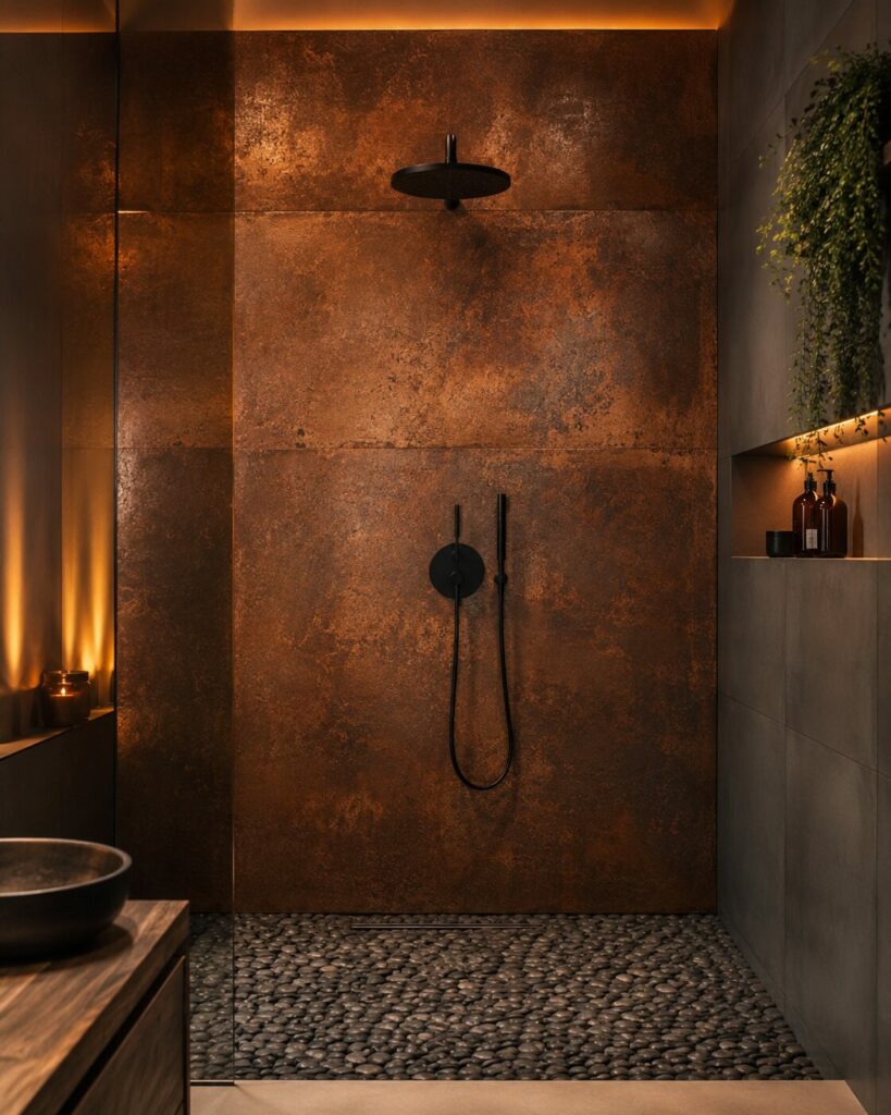 salle de bain carrelage effet métal