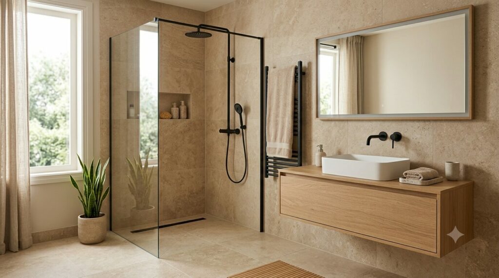 carrelage pierre beige salle de bain