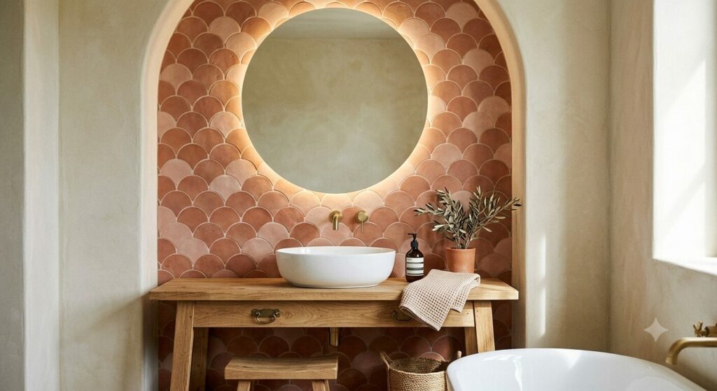 carrelage ecaille de poisson nude terracotta