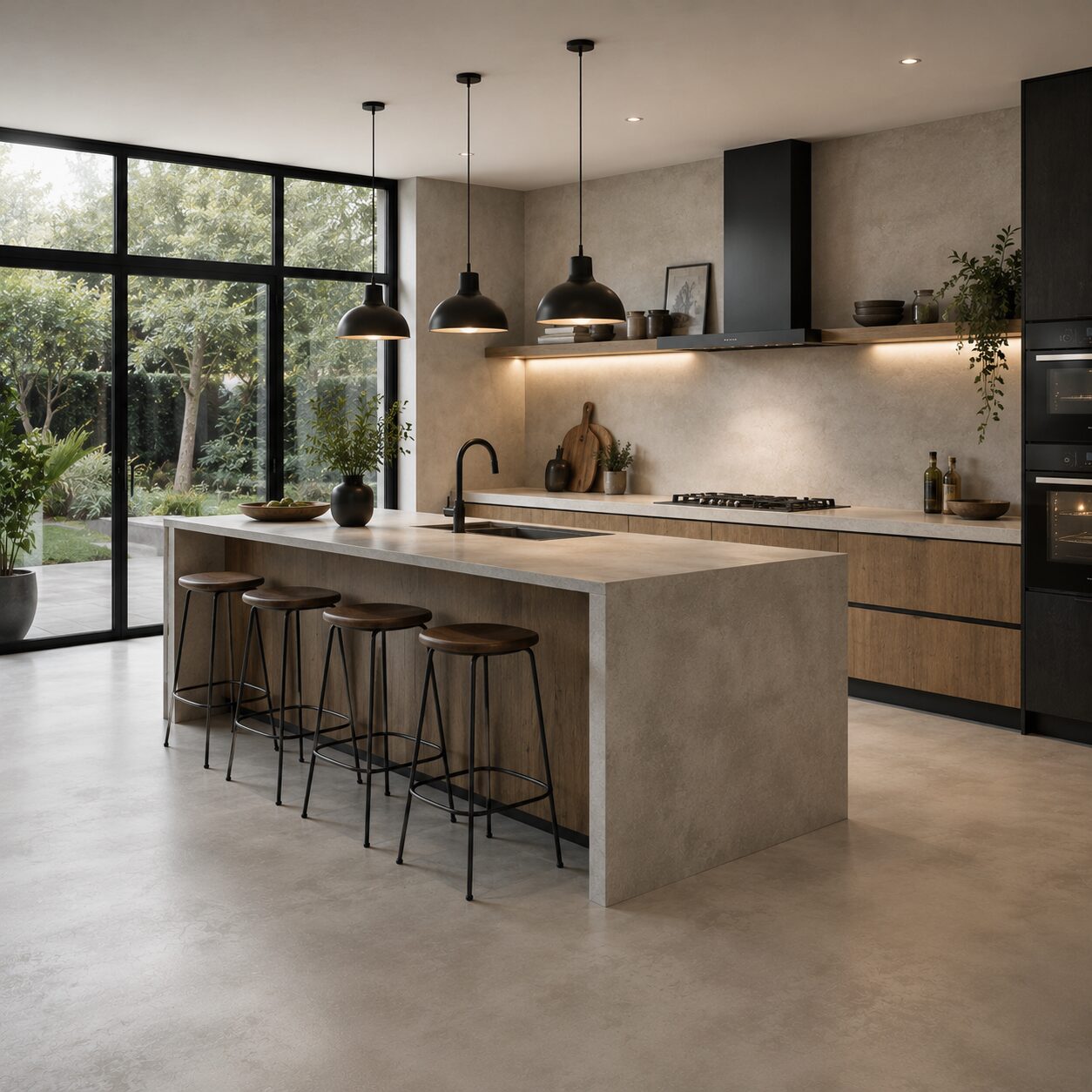 Carrelage effet ciment avec métal noir