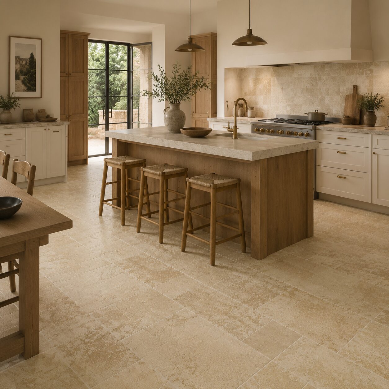 Cuisine moderne avec carrelage imitation pierre de Bourgogne