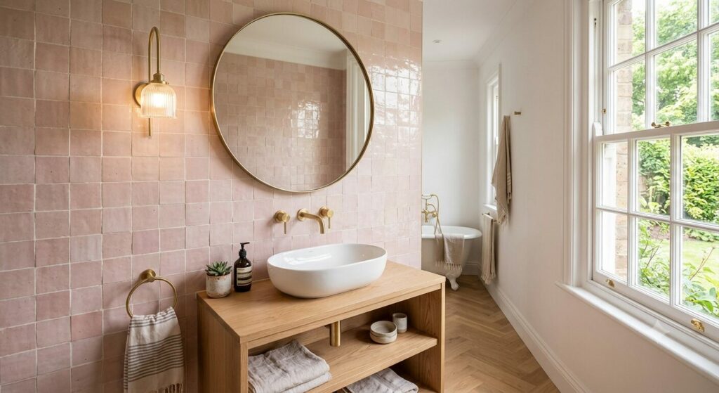 carrelage rose salle de bain