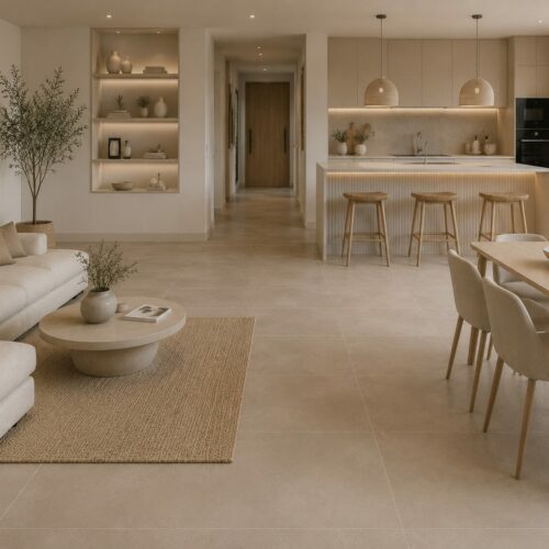 carrelage taupe associé avec du beige