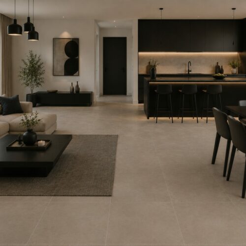 carrelage taupe associé avec du noir